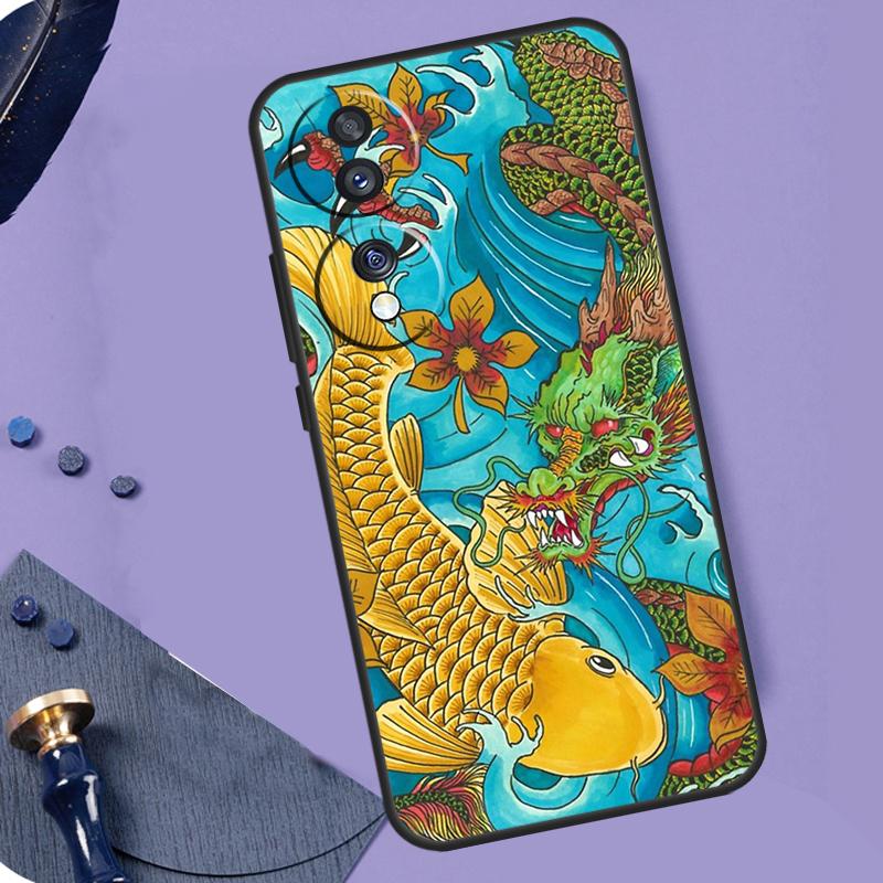 Татуировка Японский Карп Дракон Волна Для Honor X8a X9a X6a X7a X6 X7 X8 X9 X8b X9b Honor Magic 6 Pro 50 70 90 Magic 5 Lite Чехол