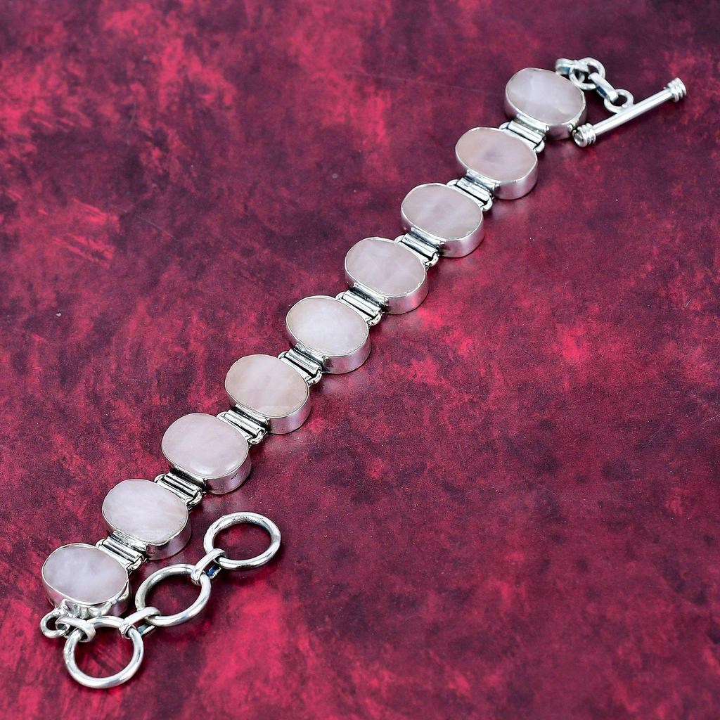 Браслет из розового кварца ручной работы, новейший дизайн, браслет из стерлингового серебра 925 пробы с драгоценными камнями, подарок для матери