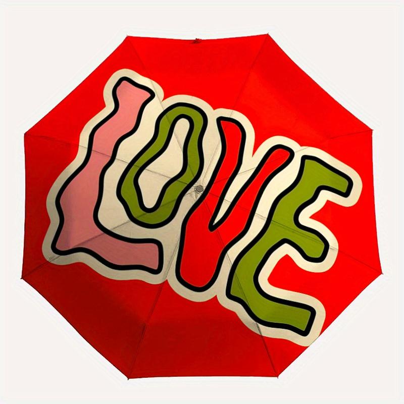 1pc love, graphic Folding Umbrella , 8 Ribs Casual Durable Lightweight Portable Travelling Umbrella For Men & Women yy250728083