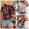 Женская мода лето весна повседневные блузки и рубашки с цветочным узором и принтом с коротким рукавом и v-образным вырезом