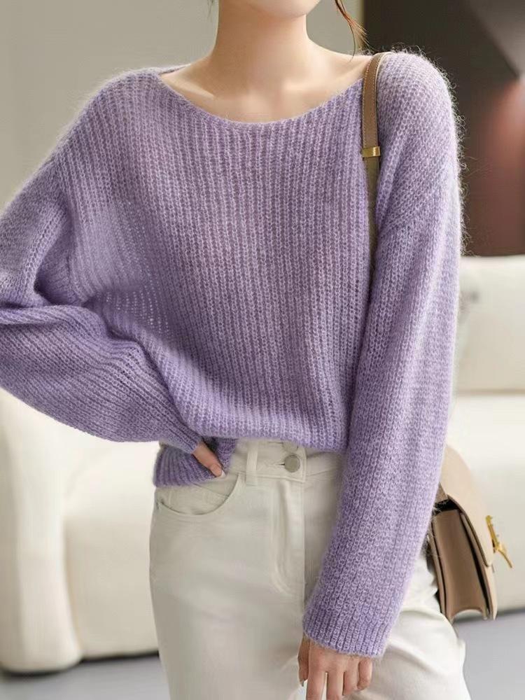 Элегантный прозрачный женский свитер, пуловер, свободный джемпер, осень-зима, мягкий теплый женский трикотажный свитер, базовые однотонные кашемировые топы