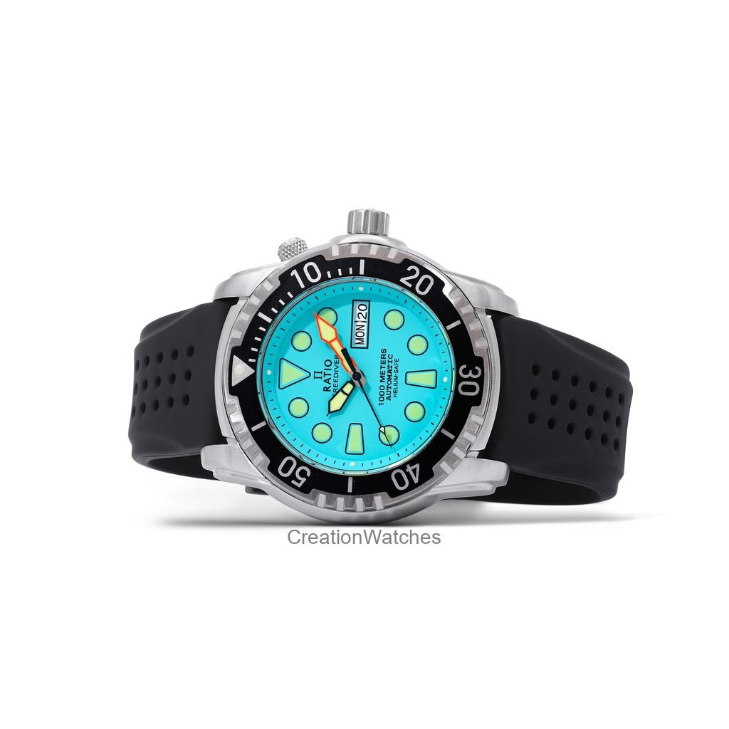RATIO Мужские часы FreeDiver Гелиево-защищенные 1000M Сапфировые Автоматические 1068HA90-34VA-IBLU