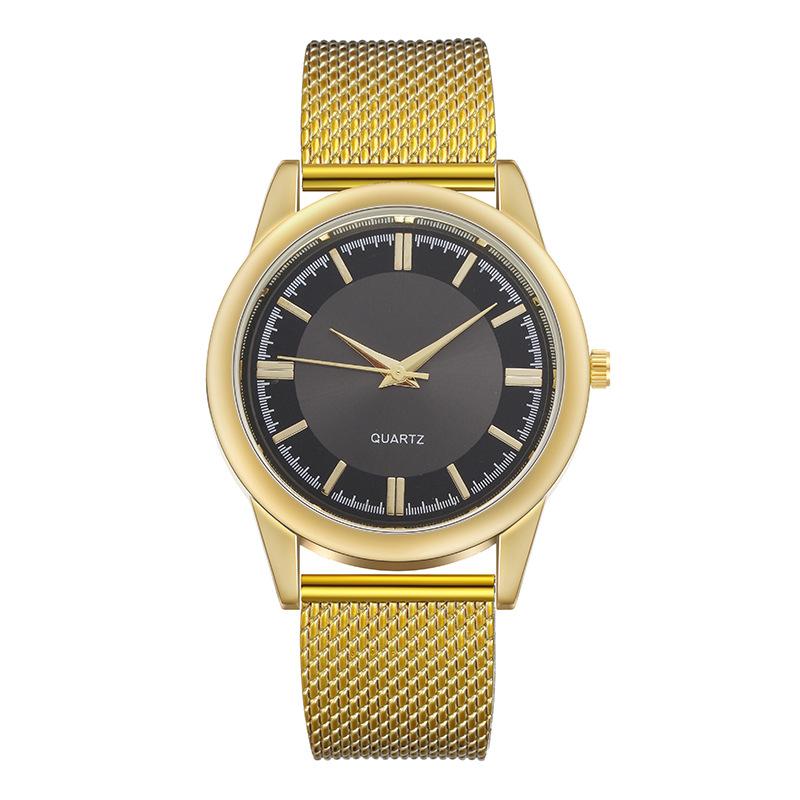 Fashion Classic Mens Business Wrist Watch Mesh Band Gold Color Quartz Watch Casual Dress Watch