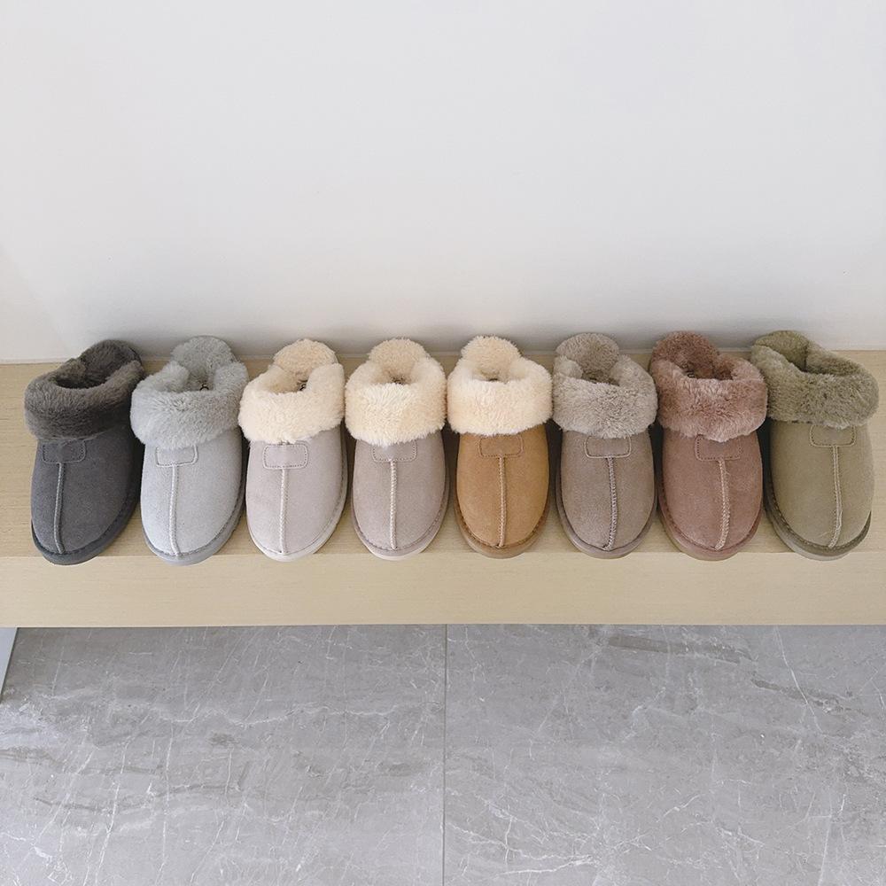 Winter indoor bag head sheepskin integrated slippers female parent-child fluffy slippers