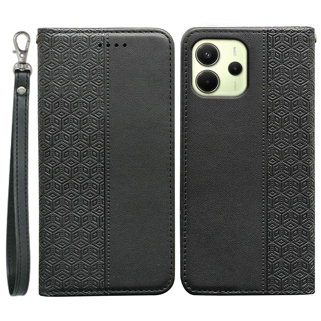 Для Xiaomi Redmi Note 14 4G (164,84мм) Чехол-кошелек для телефона, прочный магнитный, тиснение в клетку, кожаный откидной чехол