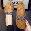 Летние женские льняные тапочки на толстой подошве с дышащей подошвой