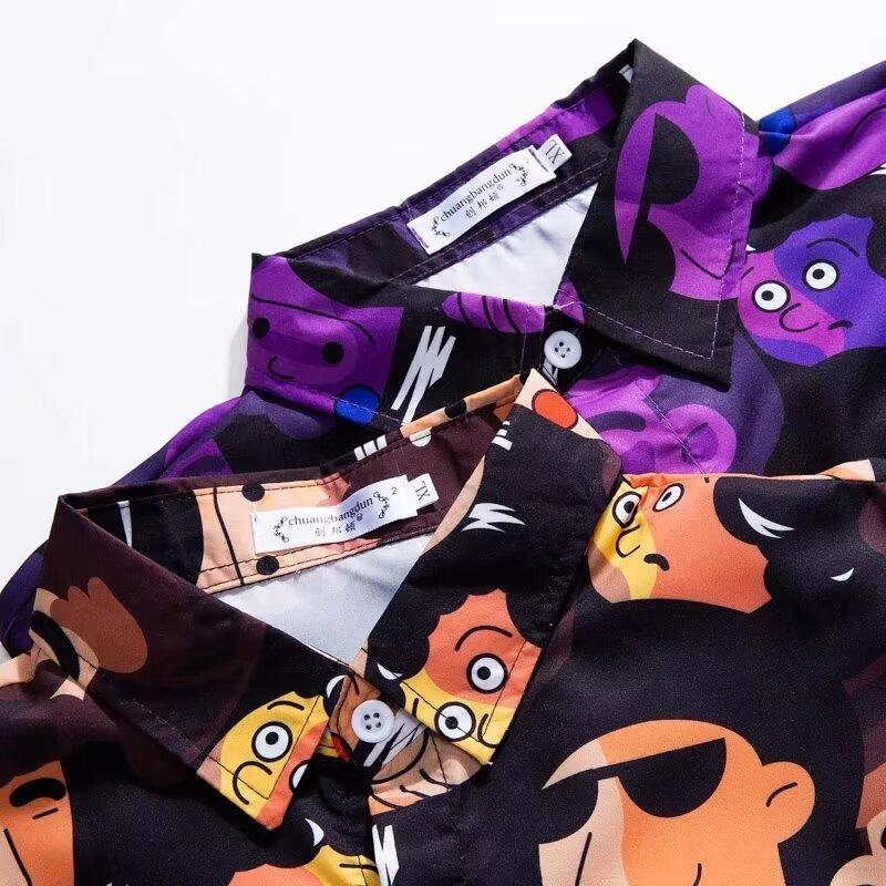 Мужская рубашка в стиле ретро, ​​мужской летний наряд, студенческий свободный крой, нишевый дизайн, повседневный мужской топ, верхняя одежда, пляжный топ