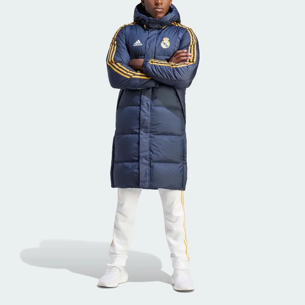 adidas Пуховик Real Madrid Dna Color Block с длинным рукавом и капюшоном, мужская верхняя одежда, чернильно-синий HY0616