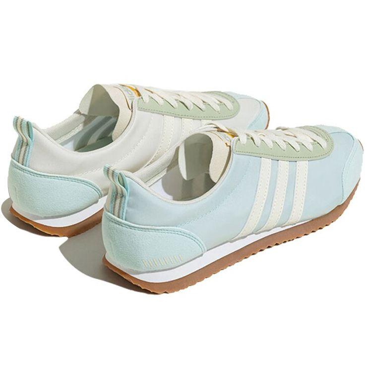 adidas Neo Шнуровка Плоские Удобная Ткань Синтетическая Кожа Прочные Низкие Кроссовки Унисекс Белые Зеленые HP9677