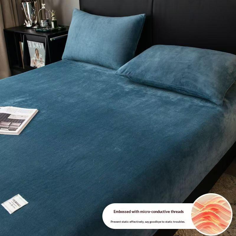 Зимняя Теплая Плюшевая Простыня на Резинке Эластичный Наматрасник Пушистый Бархатный Флисовый Постельный Комплект Пара Термальная Двуспальная Кровать Кинг-сайз