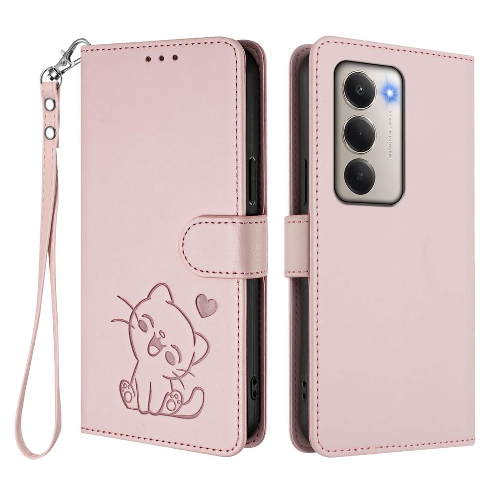 For Xiaomi Redmi 15 4G (EU) (171mm) Wallet Case with Wrist Strap Love Cat Pattern Imprint Leather Phone Cover