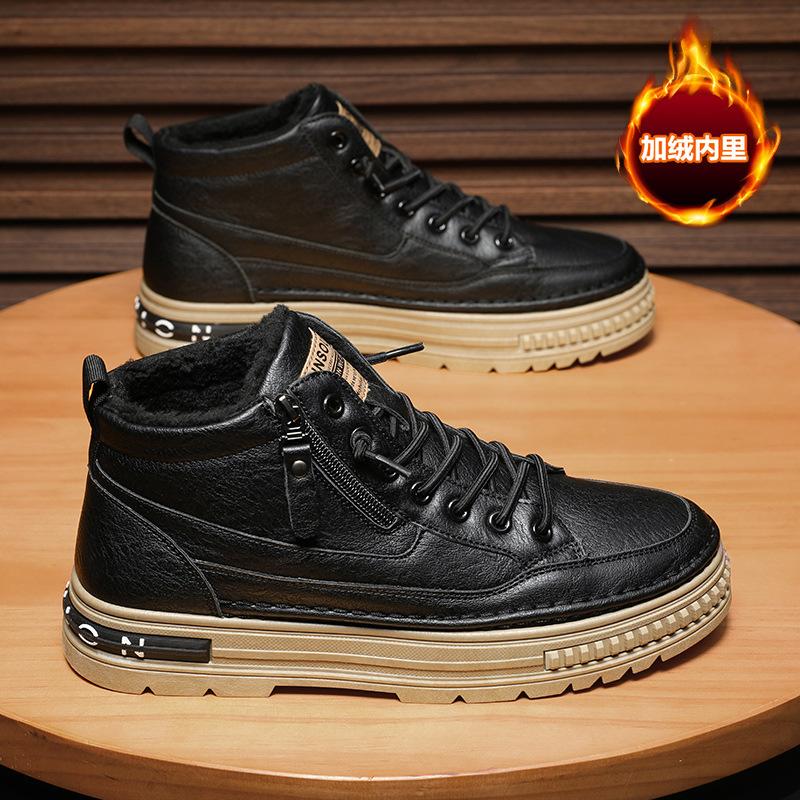 Мужская обувь зима новая средняя и высокая берцы мужские британские низкие повседневные кожаные туфли американские ретро рабочие хлопковые туфли