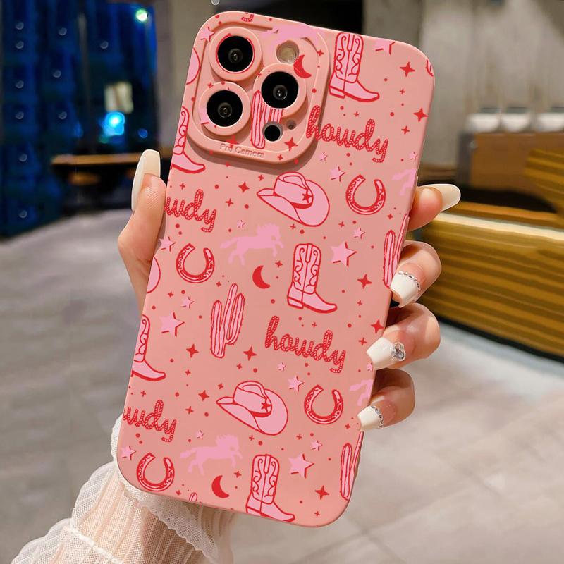 Женская ковбойская шляпа и сапоги Розовый ковбойский узор Чехол для телефона для iPhone 17 16 15 14 13 12 11 Pro Max XS XR 7 8 Plus 16E 17Air Чехол