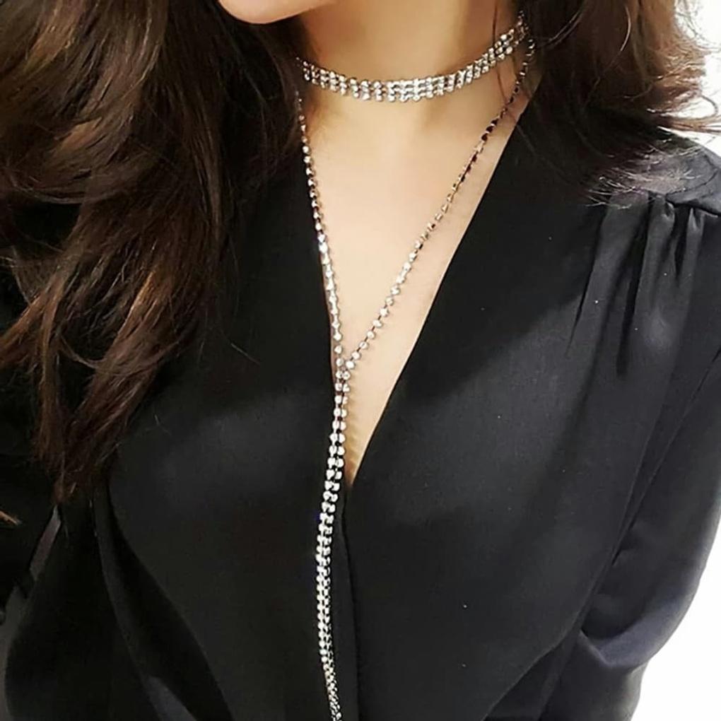 Women's Layered Double Cubic Chain Necklace Point Luxury
