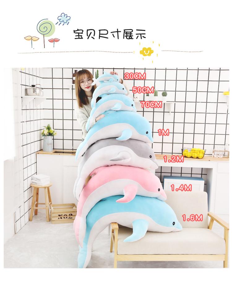 Large Plush Dolphin Toys Stuffed Sea Animal Cute Girls Dolls Soft Baby Sleeping Pillow Christmas Birthday Gift For Children