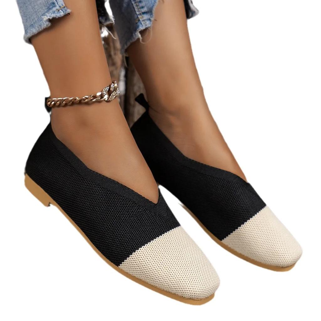 Women Flat Shoes New Patchwork Ballet Loafers Women Square Toe Spring Summer Casual Shoes Knits Flat Sneakers Zapatos De Mujer