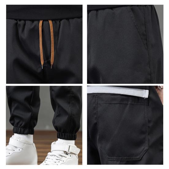 Весна Осень Мужские брюки-карго Свободные эластичные брюки на завязках на талии Множество карманов Однотонные спортивные брюки больших размеров с резинкой на щиколотке Повседневные брюки Ninth
