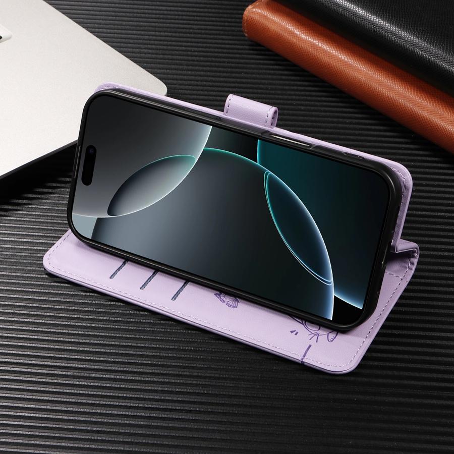 Прекрасный рельефный чехол-кошелек с кошкой и бабочкой с ремешком на запястье для iPhone/Samsung/Xiaomi Redmi 3, слоты для карт и карман для наличных, подставка, чехол-книжка для телефона