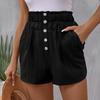 Женские шорты с высокой талией, застежкой на пуговицы и карманами — летние плиссированные эластичные вставки на талии, универсальные и повседневные.