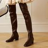 Elastic Thigh High Boots Women Shoes Winter Genuine Leather Black Over-the-knee Boot Party Shoes Ladies INS Brand Large Size 44