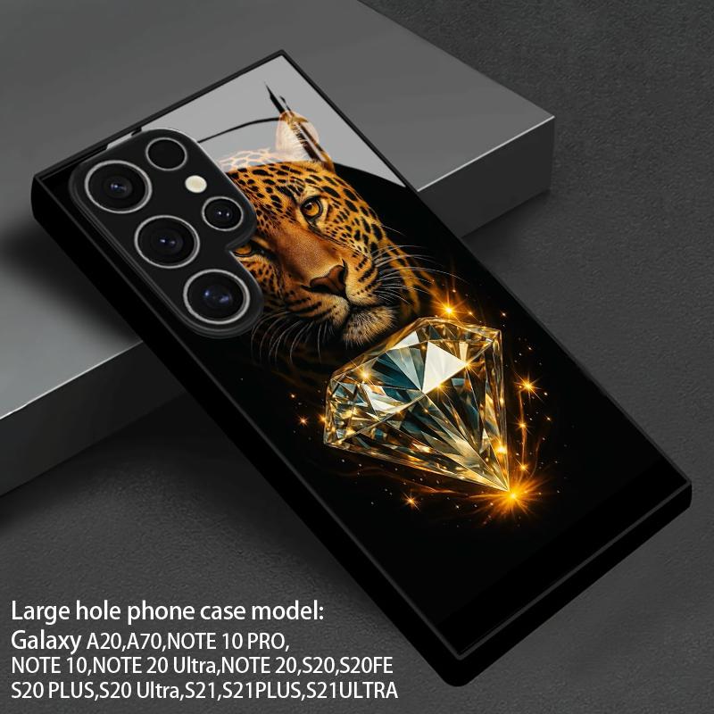 Крутой 2D чехол для телефона с леопардовым бриллиантовым узором для Samsung S26 S25 S24 S23 S22 S21 S20 A56 A36 A16 - Стеклянная защитная крышка