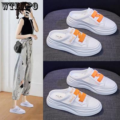 Маленькие белые туфли, полутапочки с запахом, летняя универсальная женская верхняя одежда, дышащая обувь