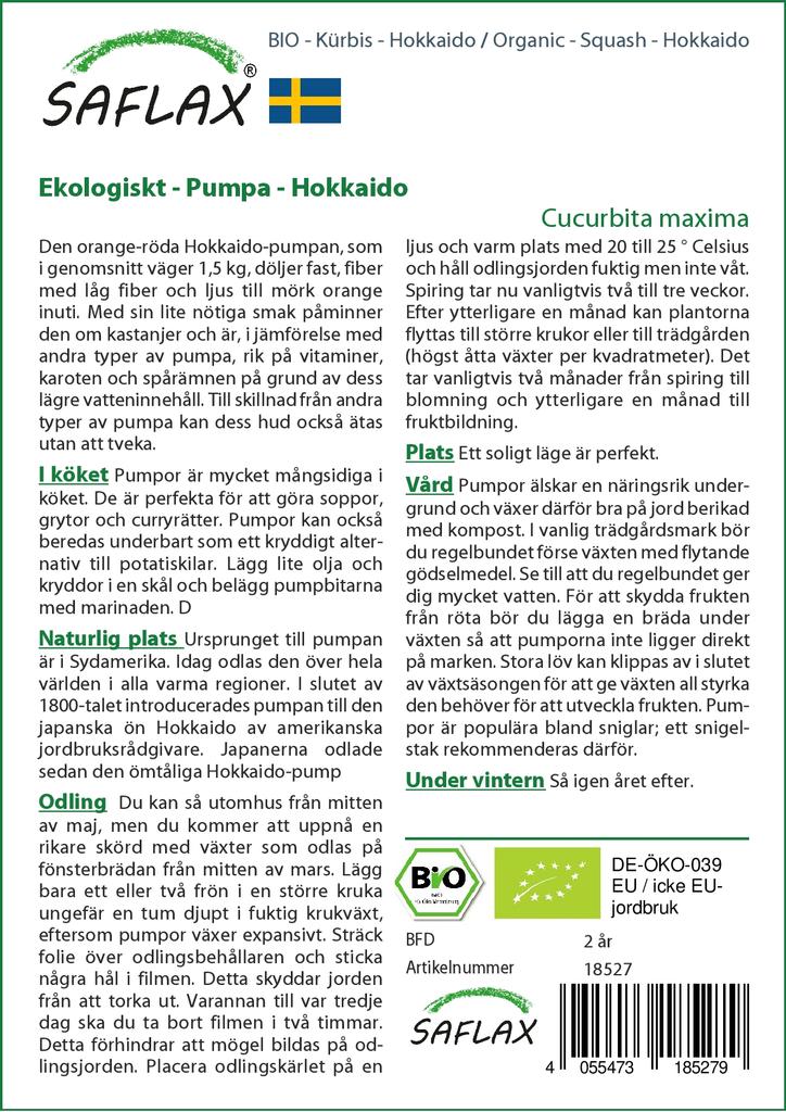 SAFLAX Garden in the Bag - Органический - Тыква - Хоккайдо - 5 семян - С субстратом в подходящем пакете - Cucurbita maxima
