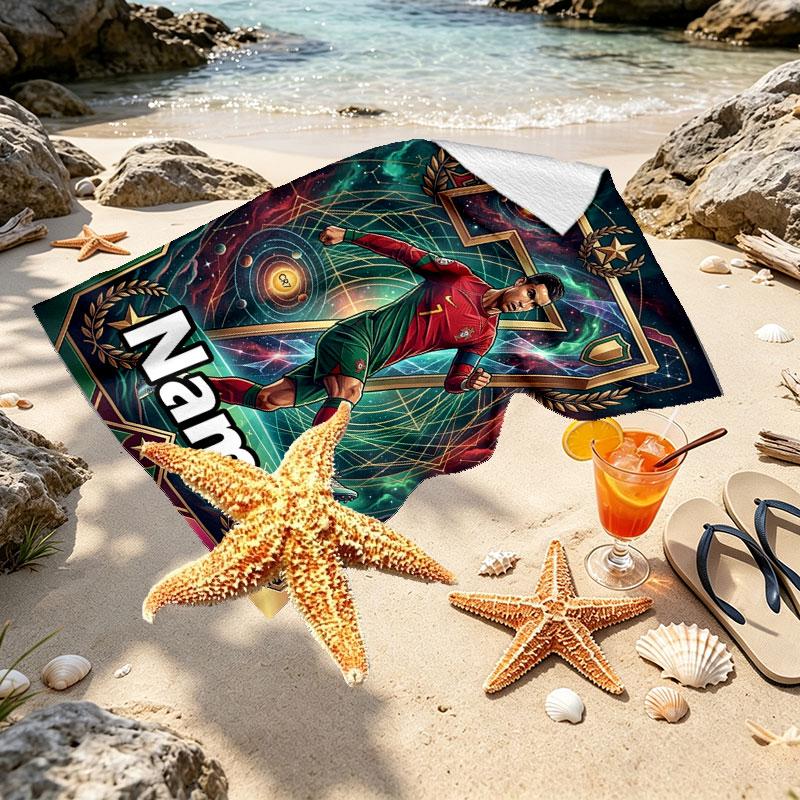 Custom Name Personalized Cristiano Ronaldo Print Beach Towel, for Trip Camping Beach Party Home Decor, Birthday Gift for Family & Friends