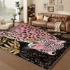 Luxurious Leopard Print Area Mat Pink Black Design Golden Accents Machine Washable Large Rectangular Mat Living Room Office