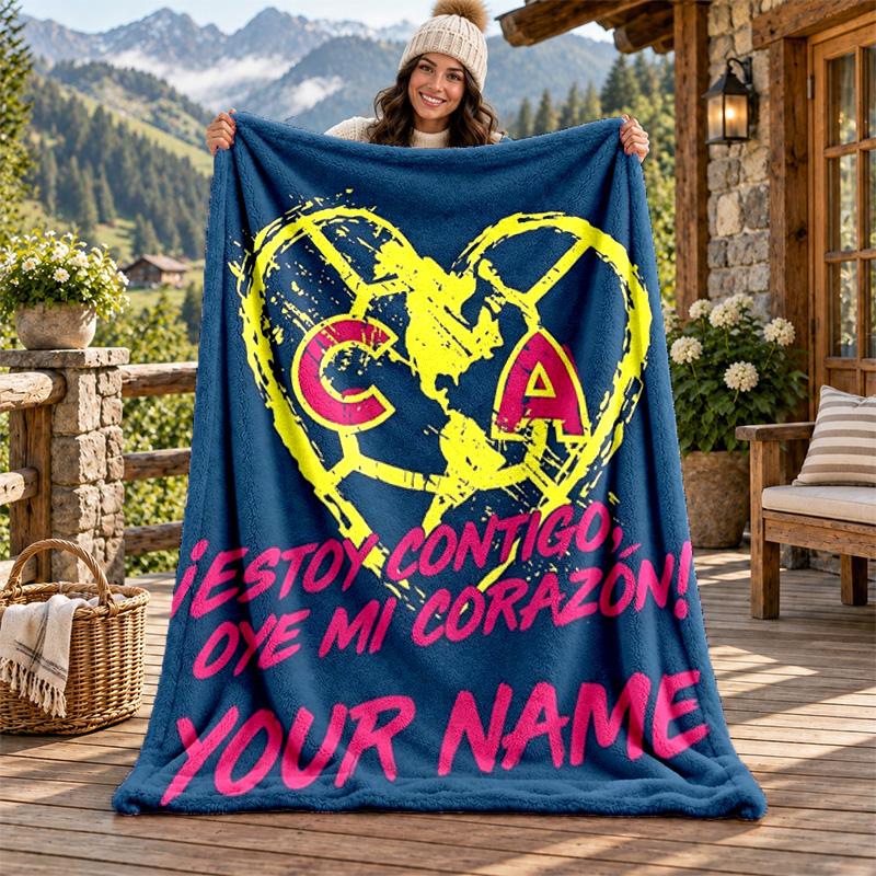 Club America Custom Name Flannel Blanket Personalized Soft Warm Plush Throw Blanket Customized Gift for Family Friends