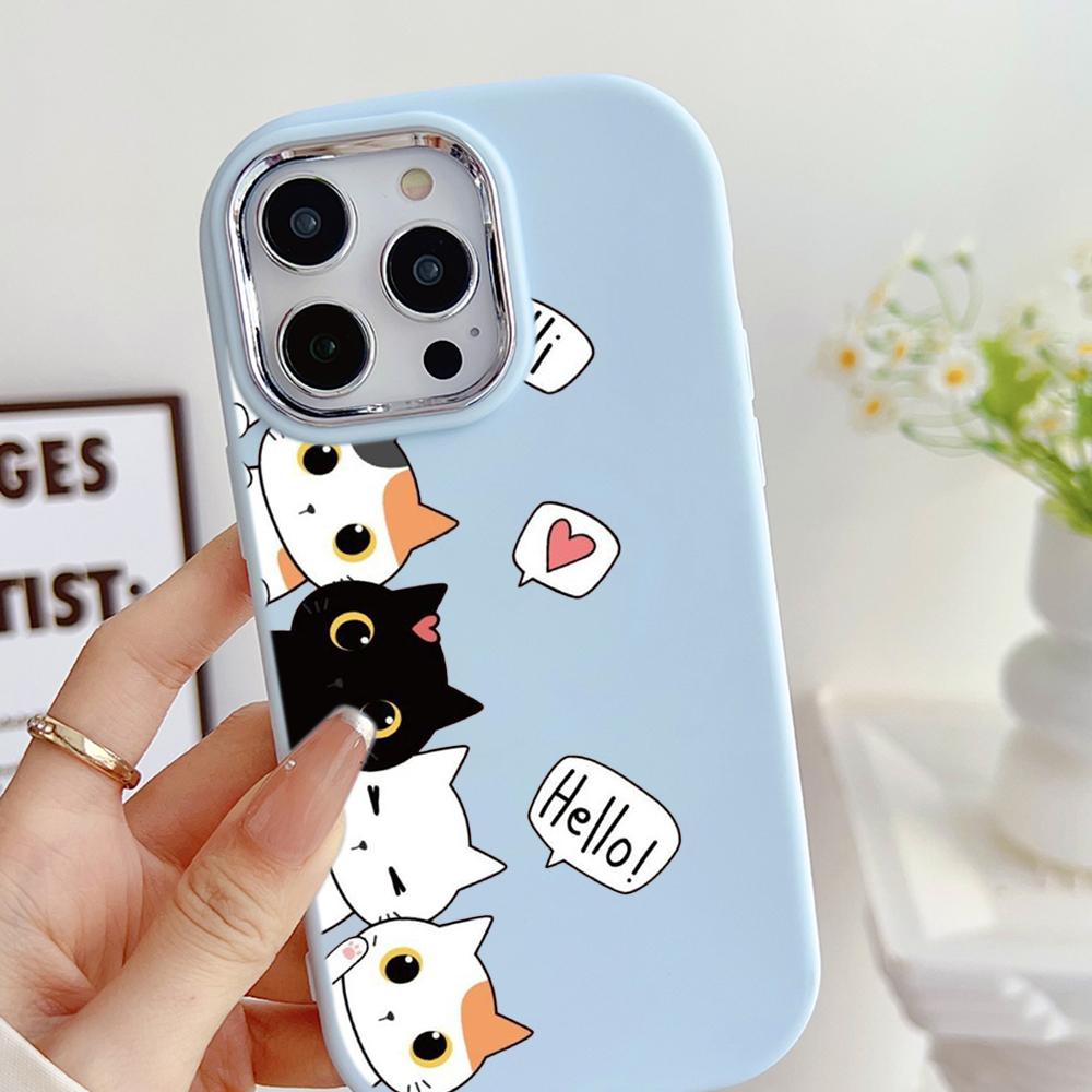 LZ9 мультяшный кот милый художественный дизайн мягкий чехол для телефона Samsung S24 Ultra S23 Plus S21 A16 A54 A34 A06 Infinix Hot 40 30i защита объектива противоударный чехол