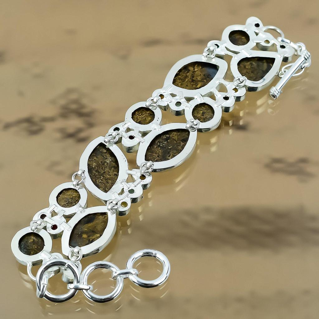 Natural Bronzite Gemstone Chain Adjustable Bracelet 925 Silver For Girls