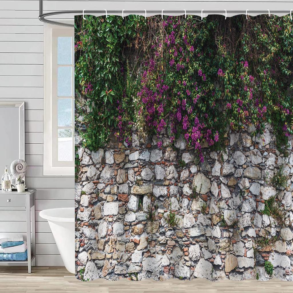 Водонепроницаемая и устойчивая к плесени душевая штора с 3D цифровой печатью, с принтом растений и камней, перегородка для душа и ванной