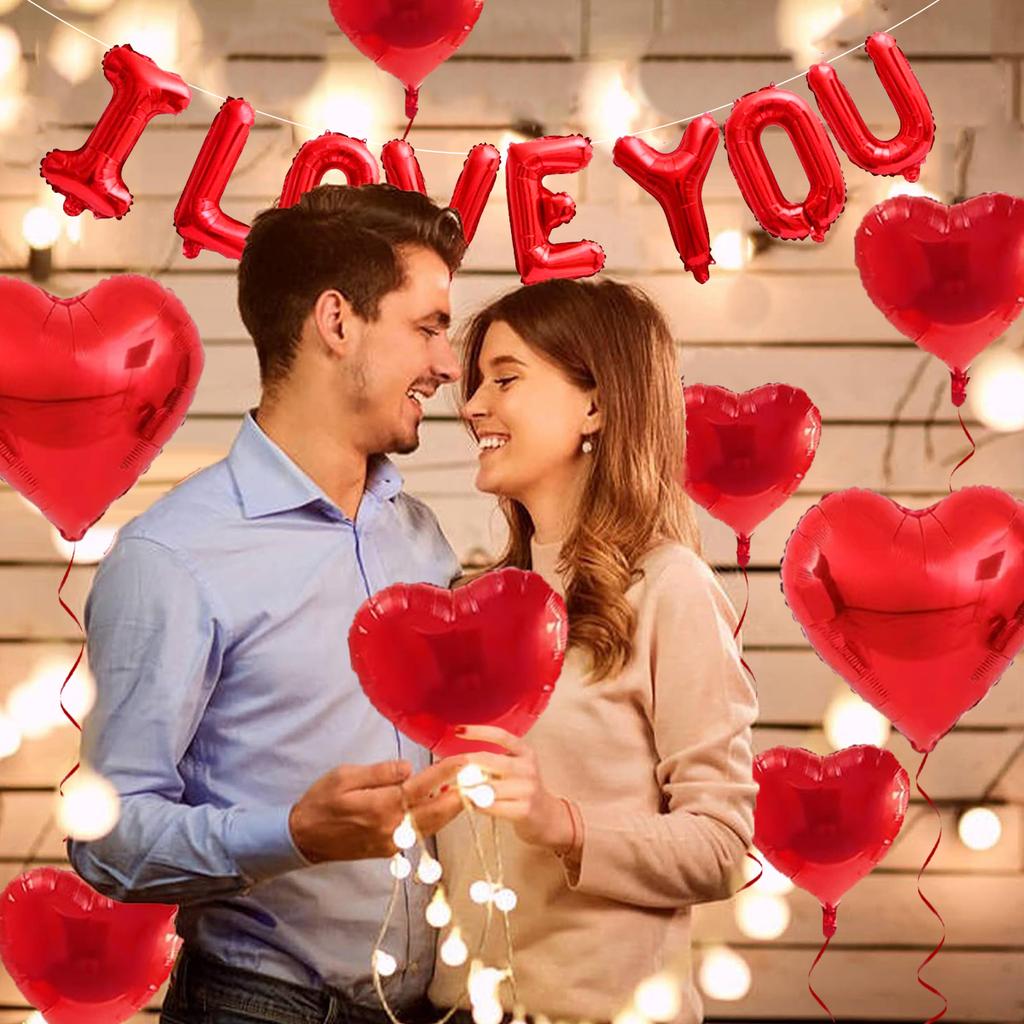 1 комплект красных воздушных шаров в форме сердца с надписью «Я люблю тебя», лепестки роз, романтические вечеринки в честь Дня святого Валентина, предложения руки и сердца, свадьбы, юбилеи