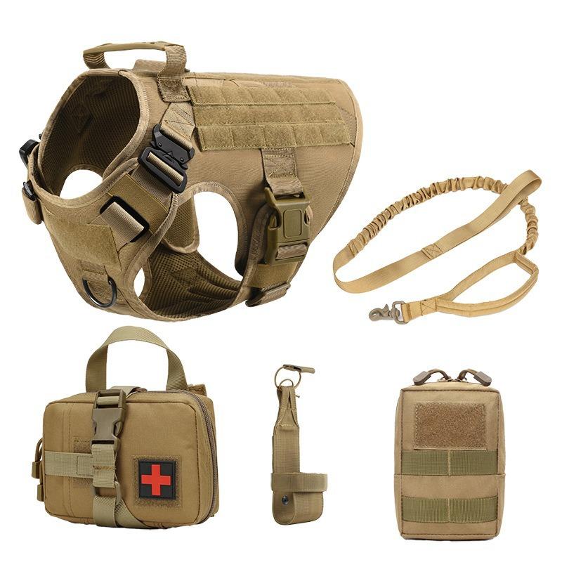 Outdoor tactical five-piece training dog strap leash dog suit adjustable water cup cover fanny pack storage bag