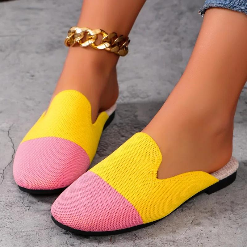 Модная женская обувь 2024 года, горячая распродажа, закрытый носок, женские тапочки, новые повседневные тапочки в тон, женские высококачественные легкие плоские тапочки