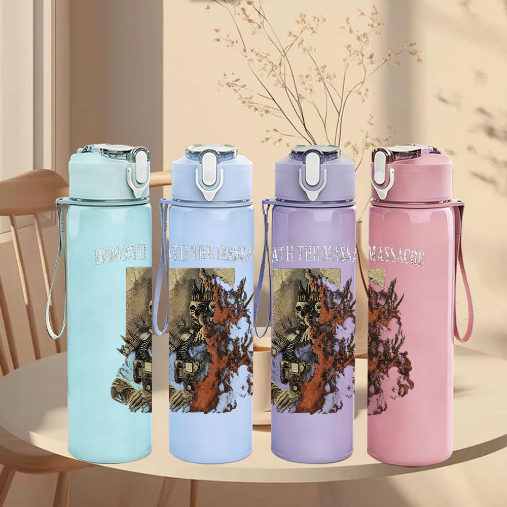 1PC Dark fantasy band figure print 750ml colorful plastic sports water bottle leakproof pop up lid with straw for outdoor work home use