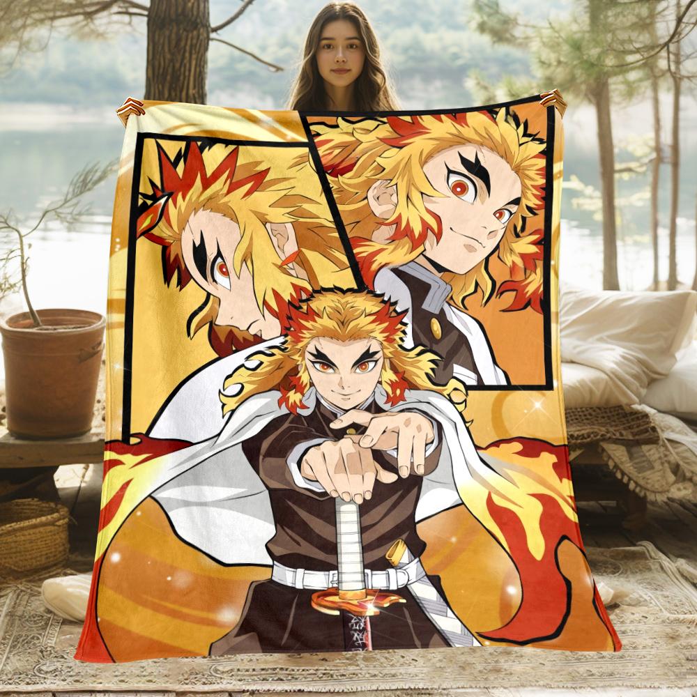 D- Demon Slayer Japanese Anime Print Blanket Comfortable Flannel for Bedroom Room Sofa Bed Chair Gift Picnics Trip Camp