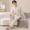 Couple pajamas pure cotton long-sleeved spring and autumn women's simple casual men's comfortable cardigan cotton loungewear set