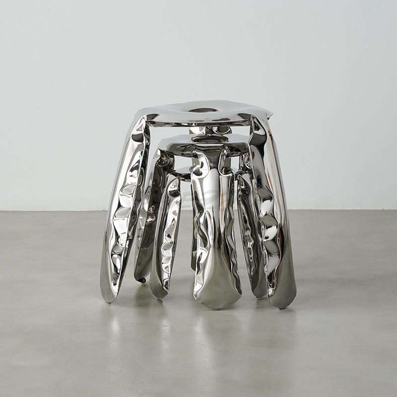 Household Stainless Steel Balloon Stool Three Legged Shoe Changing Stool Household Round Stool