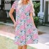 JKASHDK Женская мода лето весна цветочный узор принт с коротким рукавом и круглым вырезом со средней талией повседневные платья