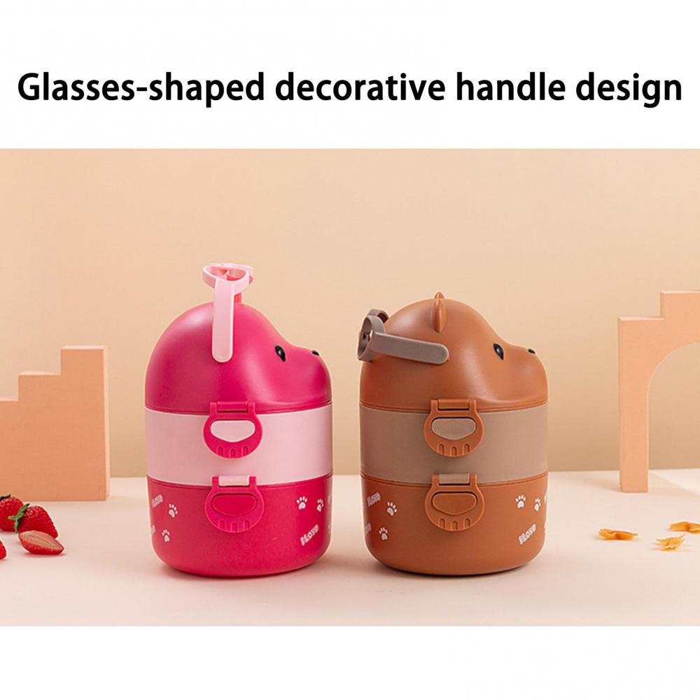 Штабелируемая коробка для бенто с мультяшным медведем для очков, коробка для бенто для детей, 1600 мл, двухслойная коробка для завтрака с ложкой, микроволновая печь, сейф для холодильника