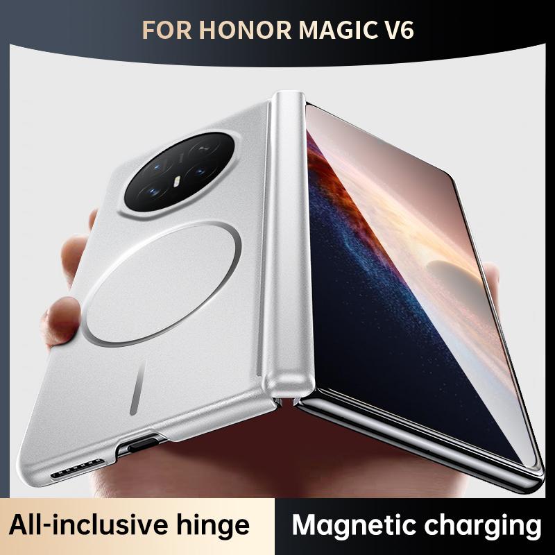 Магнитный чехол с защитой шарнира для Honor Magic V6 V5 Magsafe Металлическая краска Жесткий ПК корпус Обложка для Huawei Honor Magic V6 V5