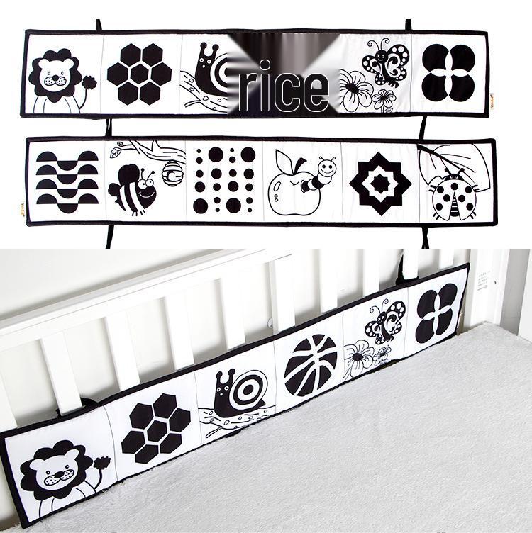 Черно-белая книжка-бампер для детской кроватки: Дизайн с мультяшным животным, Игрушка для прорезывания зубов, Защита от пинания, Подвесной аксессуар для младенца