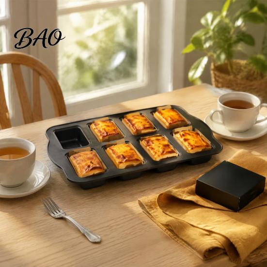 Durable Carbon Steel Bakeware for Home 8-Cavity Mini Loaf Baking Pan Set with 200Pcs Parchment Liners, Precut Unbleached Paper Nonstick Rectangle
