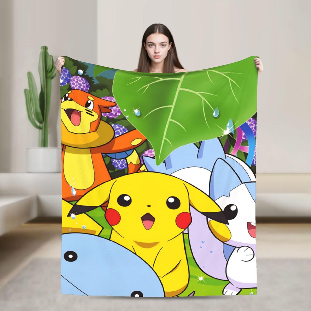 Pikachu Flannel Blanket Winter Soft Durable Throw Blanket for Students Couch Chair Fashion Bedspread Sofa Bed Cover