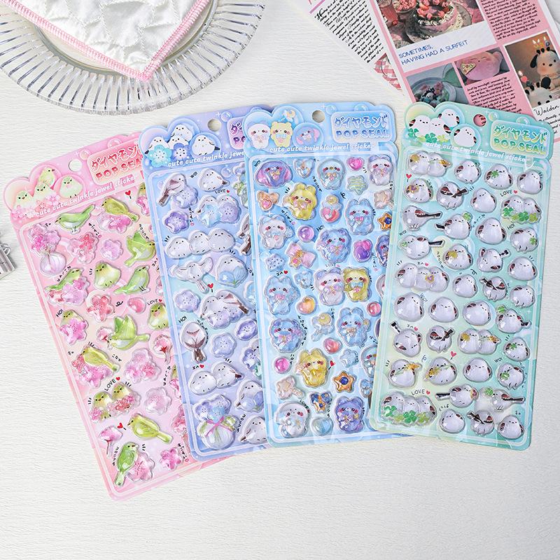 Cute Cartoon Bird Stickers 3D Relief Crystal Self-Adhesive Sticker Laptop Phone Case Scrapbooking Decals DIY Stationery