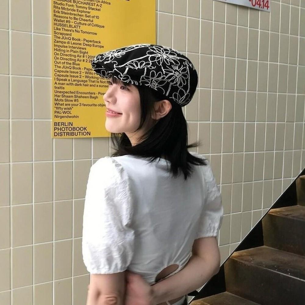Y2k Vintage Painter Hats Sun Protective Newsboy Caps Casual Spicy Girls Berets Summer
