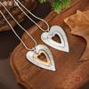 New Sand Silver Bright Silver, Bright Gold Contrasting Color Hollow Love Long Pendant, Women's High-end Heart-shaped Long Necklace
