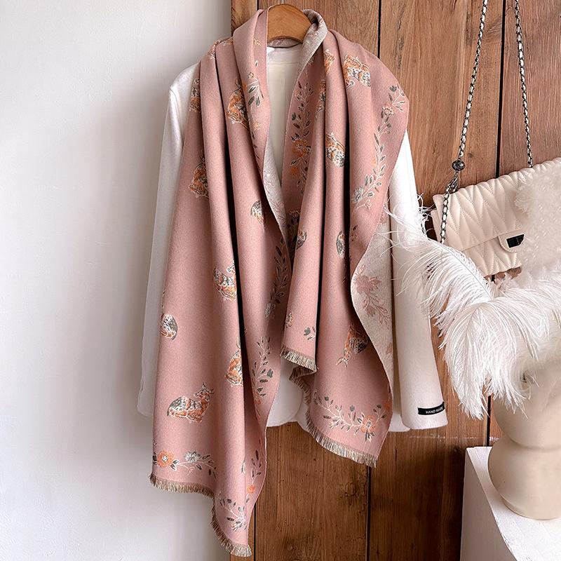 Versatile Printing Contrasting Colors, Double-Sided Imitation Cashmere Scarf, Winter High-End Warm Shawl Women
